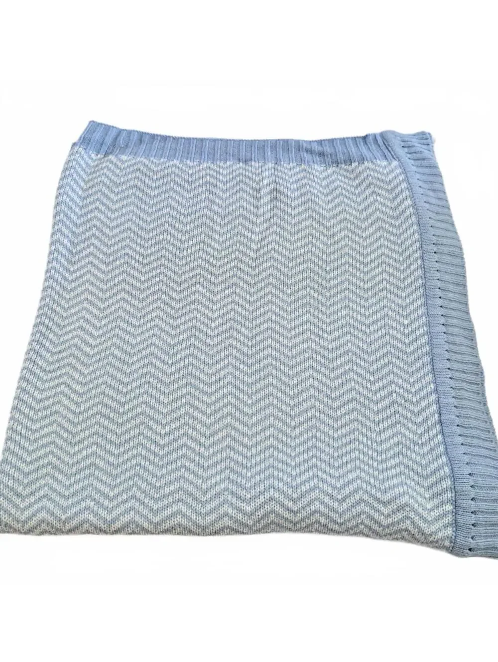 Blue Chevron Knit Baby Blue Blanket/ throw 36x36